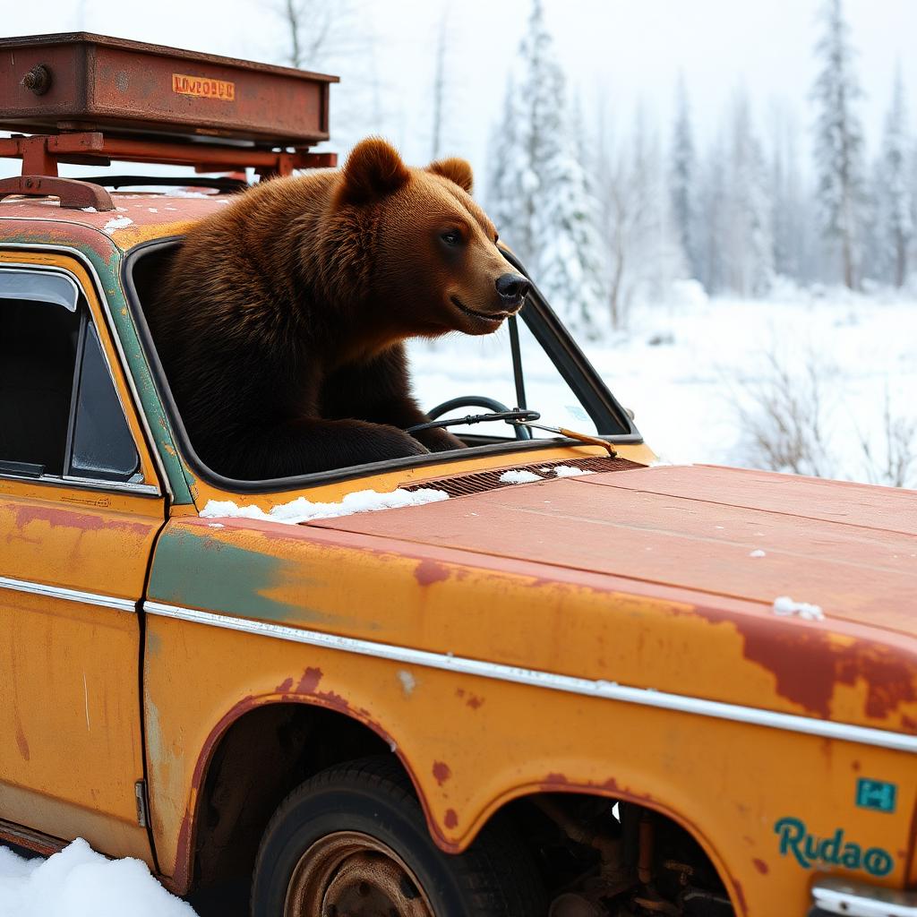 Bear driving a Lada